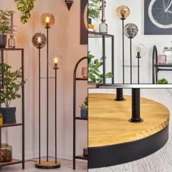 Suspension Verre Fumé-hofstein Gastor Lampadaire 25 cm Bois foncé, Noir, 3 lumières