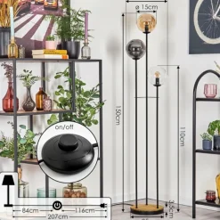 Suspension Verre Fumé-hofstein Gastor Lampadaire 25 cm Bois foncé, Noir, 3 lumières