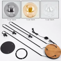 Suspension Verre Fumé-hofstein Gastor Lampadaire 25 cm Bois foncé, Noir, 3 lumières