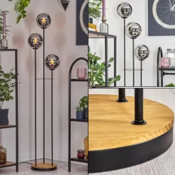 Suspension Verre Fumé-hofstein Gastor Lampadaire 30 cm Bois foncé, Noir, 3 lumières
