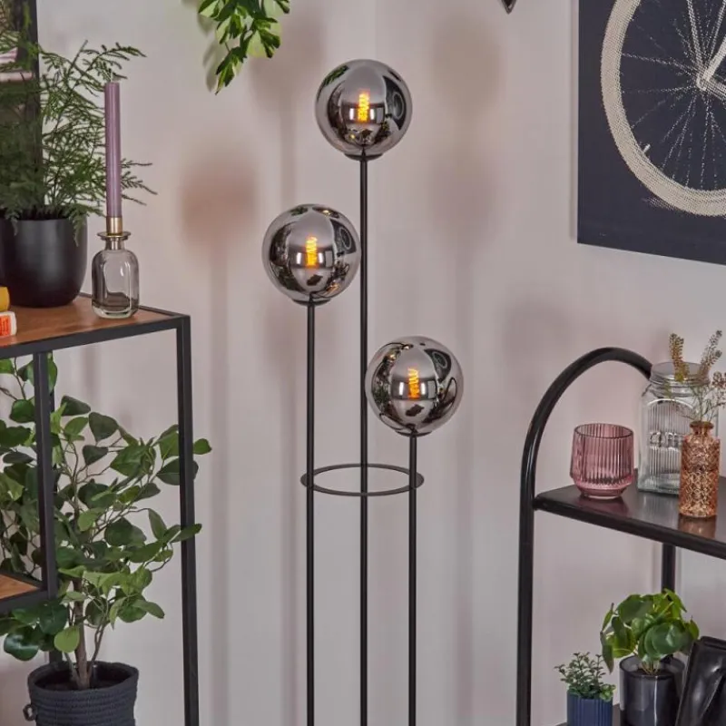 Suspension Verre Fumé-hofstein Gastor Lampadaire 30 cm Bois foncé, Noir, 3 lumières