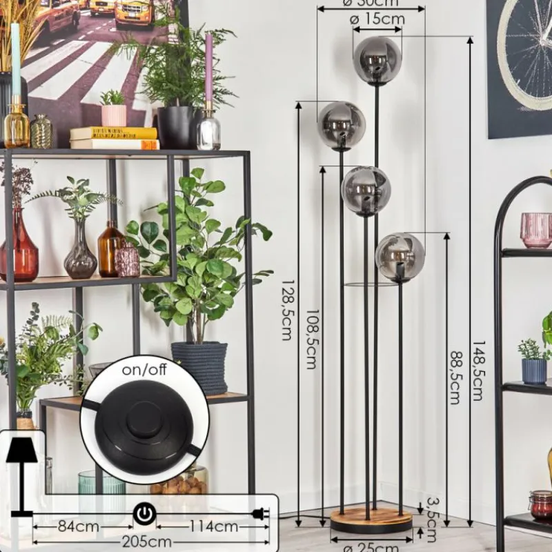 hofstein Gastor Lampadaire 30 cm Bois clair, Noir, 4 lumières