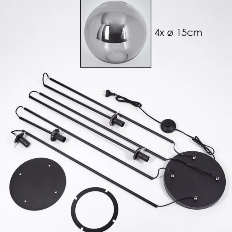 hofstein Gastor Lampadaire 30 cm Bois clair, Noir, 4 lumières