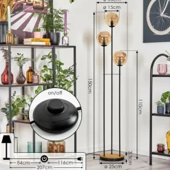 hofstein Gastor Lampadaire 30 cm Bois foncé, Noir, 3 lumières