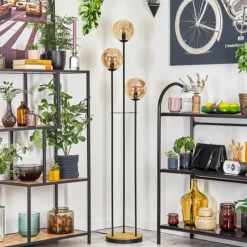 hofstein Gastor Lampadaire 30 cm Bois foncé, Noir, 3 lumières