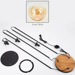 hofstein Gastor Lampadaire 30 cm Bois foncé, Noir, 3 lumières