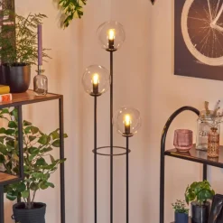 hofstein Gastor Lampadaire 30 cm Bois foncé, Noir, 3 lumières