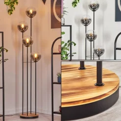 hofstein Gastor Lampadaire 30 cm Bois clair, Noir, 4 lumières