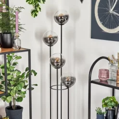 hofstein Gastor Lampadaire 30 cm Bois clair, Noir, 4 lumières