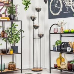 hofstein Gastor Lampadaire 30 cm Bois clair, Noir, 4 lumières