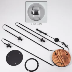 hofstein Gastor Lampadaire 25 cm Bois clair, Noir, 3 lumières