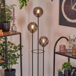 hofstein Gastor Lampadaire 25 cm Bois clair, Noir, 3 lumières