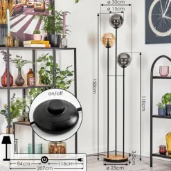 hofstein Gastor Lampadaire 25 cm Bois clair, Noir, 3 lumières