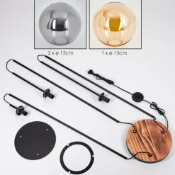 hofstein Gastor Lampadaire 25 cm Bois clair, Noir, 3 lumières