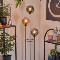 hofstein Gastor Lampadaire 25 cm Bois clair, Noir, 3 lumières