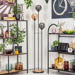 hofstein Gastor Lampadaire 25 cm Bois clair, Noir, 3 lumières