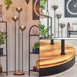 hofstein Gastor Lampadaire 25 cm Bois clair, Noir, 3 lumières