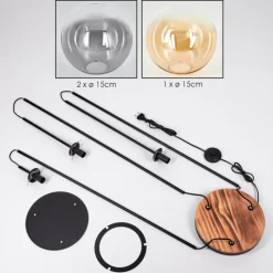 hofstein Gastor Lampadaire 25 cm Bois clair, Noir, 3 lumières