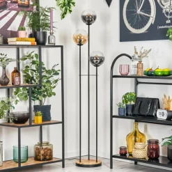 hofstein Gastor Lampadaire 25 cm Bois clair, Noir, 3 lumières