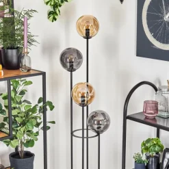 Suspension Verre Fumé-hofstein Gastor Lampadaire 30 cm Bois clair, Noir, 4 lumières