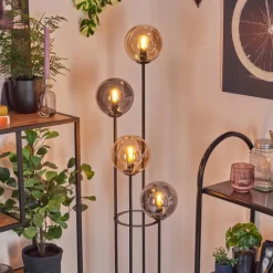 Suspension Verre Fumé-hofstein Gastor Lampadaire 30 cm Bois clair, Noir, 4 lumières