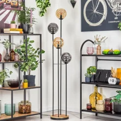 Suspension Verre Fumé-hofstein Gastor Lampadaire 30 cm Bois clair, Noir, 4 lumières