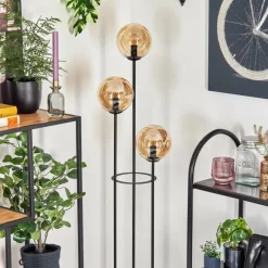 hofstein Gastor Lampadaire 30 cm Bois clair, Noir, 3 lumières