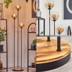 hofstein Gastor Lampadaire 30 cm Bois clair, Noir, 3 lumières