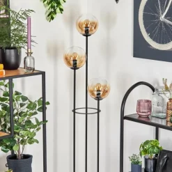 hofstein Gastor Lampadaire 30 cm Bois clair, Noir, 3 lumières