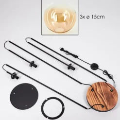 hofstein Gastor Lampadaire 30 cm Bois clair, Noir, 3 lumières