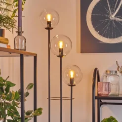 hofstein Gastor Lampadaire 30 cm Bois clair, Noir, 3 lumières