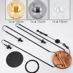 hofstein Gastor Lampadaire 30 cm Bois clair, Noir, 3 lumières