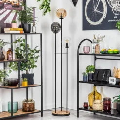 hofstein Gastor Lampadaire 30 cm Bois clair, Noir, 3 lumières