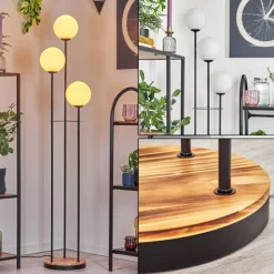 hofstein Gastor Lampadaire 30 cm Bois clair, Noir, 3 lumières