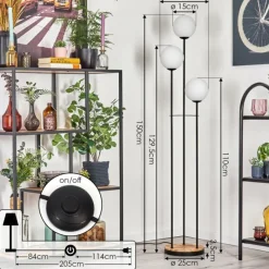 hofstein Gastor Lampadaire 30 cm Bois clair, Noir, 3 lumières