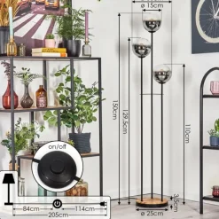 hofstein Gastor Lampadaire 30 cm Bois clair, Noir, 3 lumières