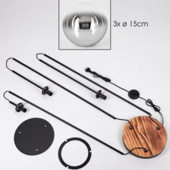 hofstein Gastor Lampadaire 30 cm Bois clair, Noir, 3 lumières