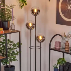 hofstein Gastor Lampadaire 30 cm Bois clair, Noir, 3 lumières