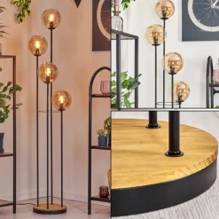 hofstein Gastor Lampadaire 30 cm Bois foncé, Noir, 4 lumières