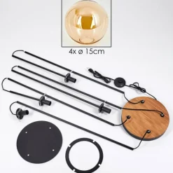 hofstein Gastor Lampadaire 30 cm Bois foncé, Noir, 4 lumières