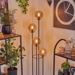 hofstein Gastor Lampadaire 30 cm Bois foncé, Noir, 4 lumières