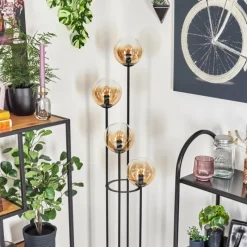 hofstein Gastor Lampadaire 30 cm Bois foncé, Noir, 4 lumières