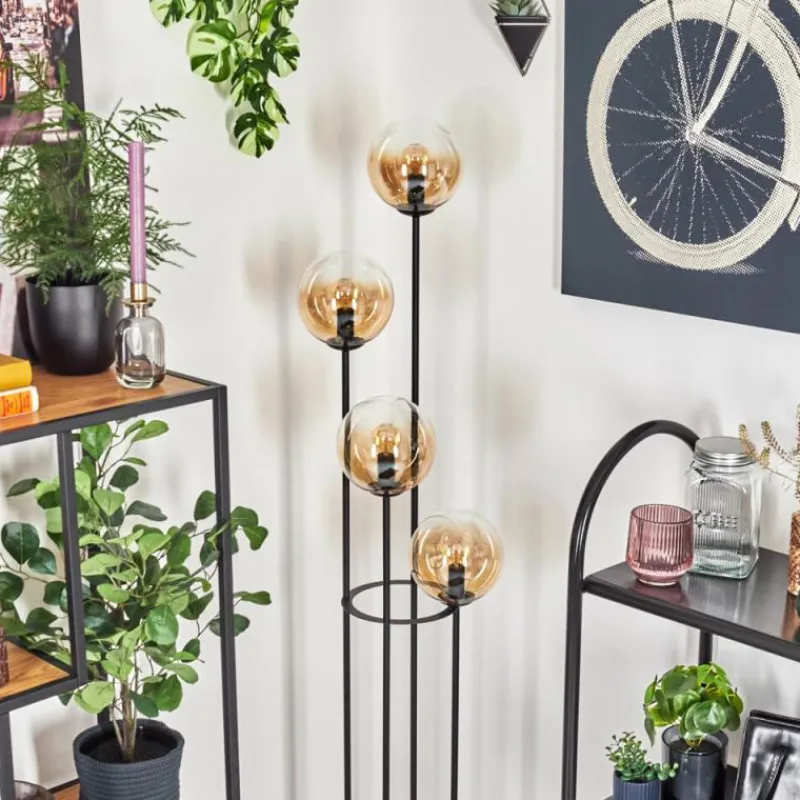 hofstein Gastor Lampadaire 30 cm Bois foncé, Noir, 4 lumières