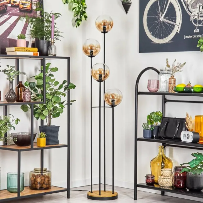 hofstein Gastor Lampadaire 30 cm Bois foncé, Noir, 4 lumières