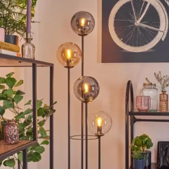 hofstein Gastor Lampadaire 30 cm Bois foncé, Noir, 4 lumières