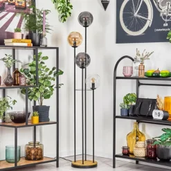 hofstein Gastor Lampadaire 30 cm Bois foncé, Noir, 4 lumières