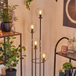 hofstein Gastor Lampadaire 30 cm Bois foncé, Noir, 4 lumières