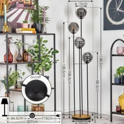 hofstein Gastor Lampadaire 30 cm Bois foncé, Noir, 4 lumières