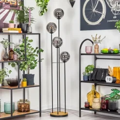 hofstein Gastor Lampadaire 30 cm Bois foncé, Noir, 4 lumières