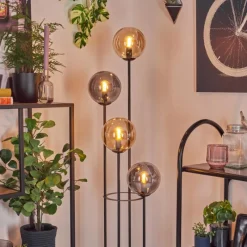 hofstein Gastor Lampadaire 30 cm Bois foncé, Noir, 4 lumières